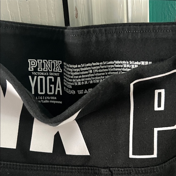 Full length Black yoga pants size large. PINK all around waistband - Picture 3 of 3